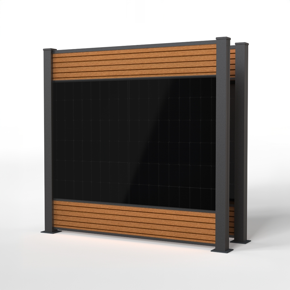 falagotti Zaunkraftwerk Eleganza 1600 W in Teak mit vier PV-Zaunfeldern falagotti Zaunkraftwerk Eleganza 800 W in Teak mit zwei PV-Zaunfeldern