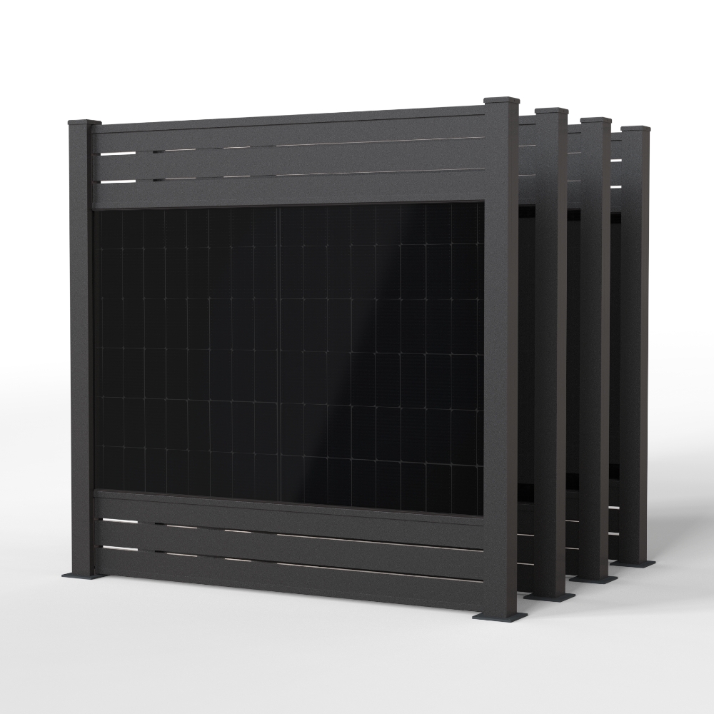 falagotti Aluna Zaunkraftwerk 1600 W – leistungsstarker Solarzaun in Anthrazit mit PV-Modulen falagotti Zaunkraftwerk Aluna 1600 W in RAL 7016 mit vier PV-Zaunfeldern