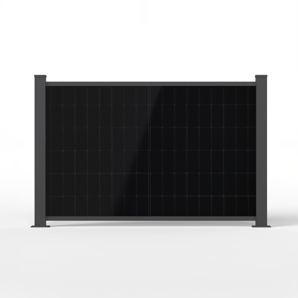 falagotti Puristica Solarzaun – flacher Sichtschutz mit integrierter Solartechnik falagotti Solarzaun Puristica in RAL 7016 mit beidseitigem PV-Modul und klarer Frontansicht