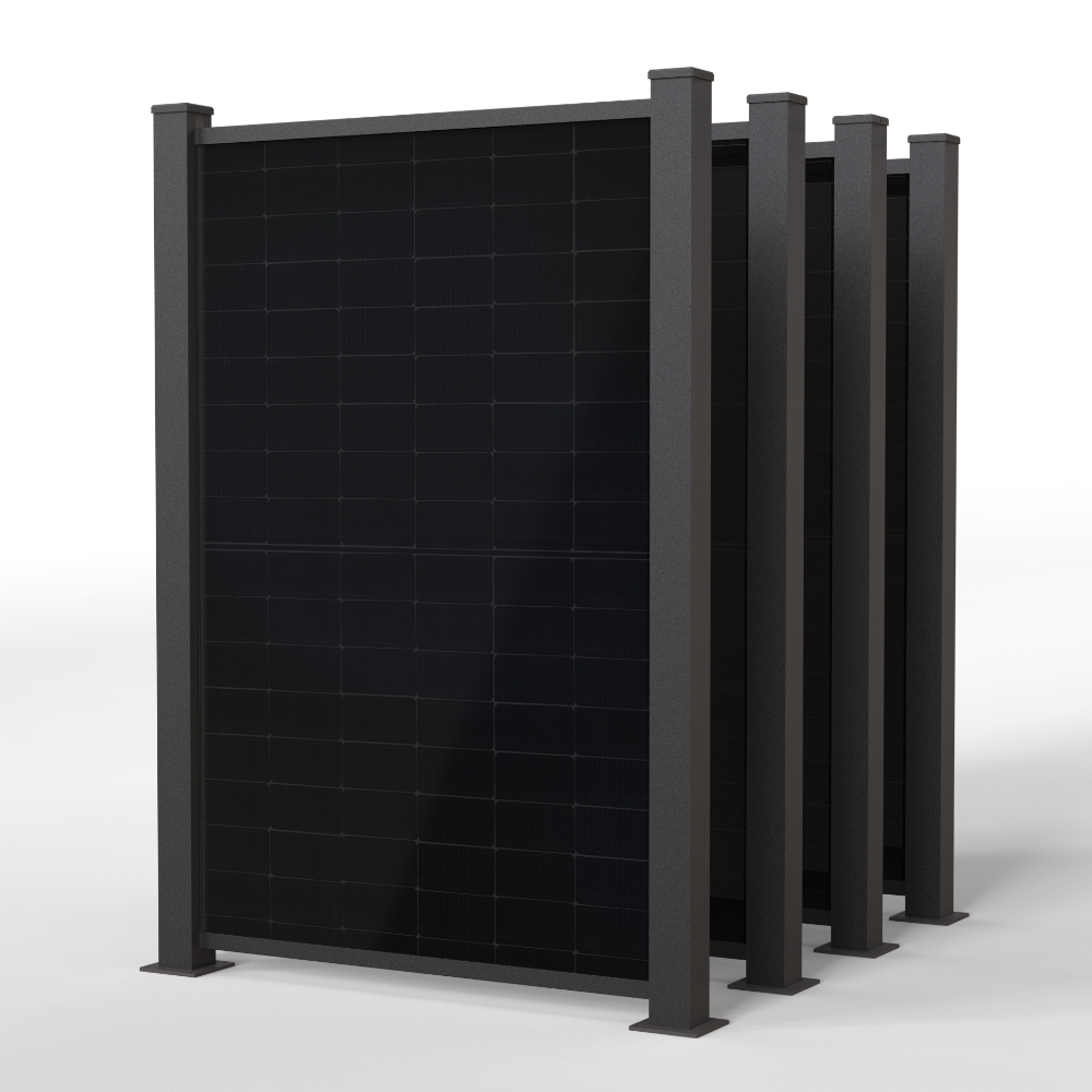 falagotti Efficienza Zaunkraftwerk 1600 W – leistungsstarker PV-Zaun für hohe Energieerträge falagotti Zaunkraftwerk Efficienza 1600 W in RAL 7016 mit vier vertikalen PV-Zaunfeldern