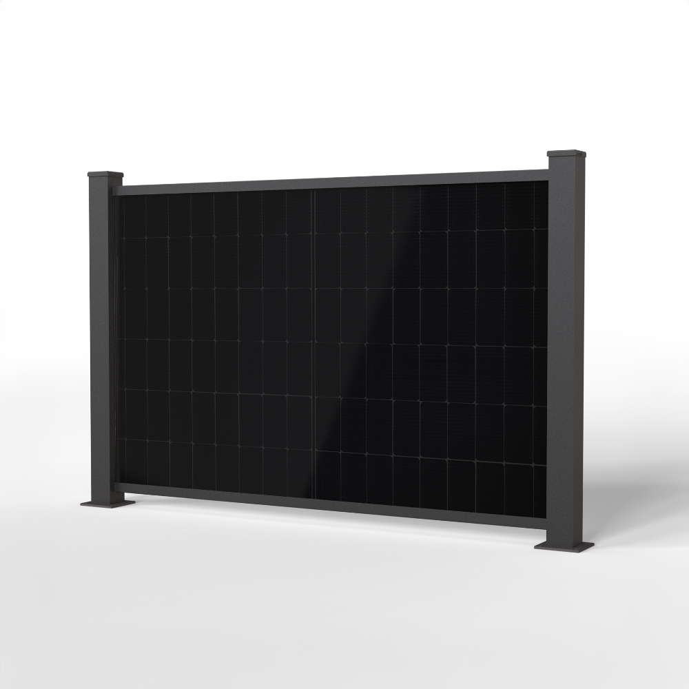falagotti Puristica Solarzaun – minimalistisches Design mit integrierter Photovoltaik falagotti Solarzaun Puristica in Anthrazit mit flachem PV-Modul in Seitenansicht