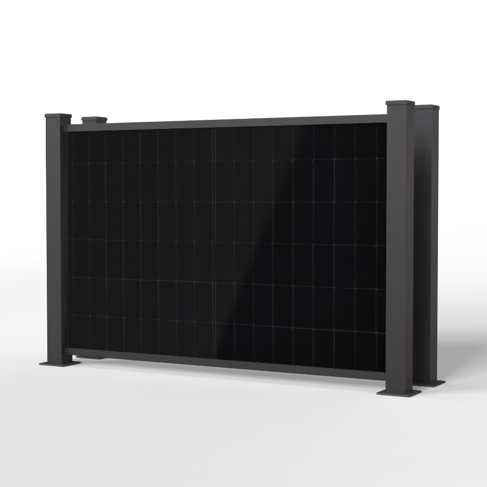 falagotti Puristica Zaunkraftwerk 800 W – kompakter Solarzaun mit flachen PV-Modulen falagotti Zaunkraftwerk Puristica 800 W in RAL 7016 mit zwei flachen PV-Zaunfeldern