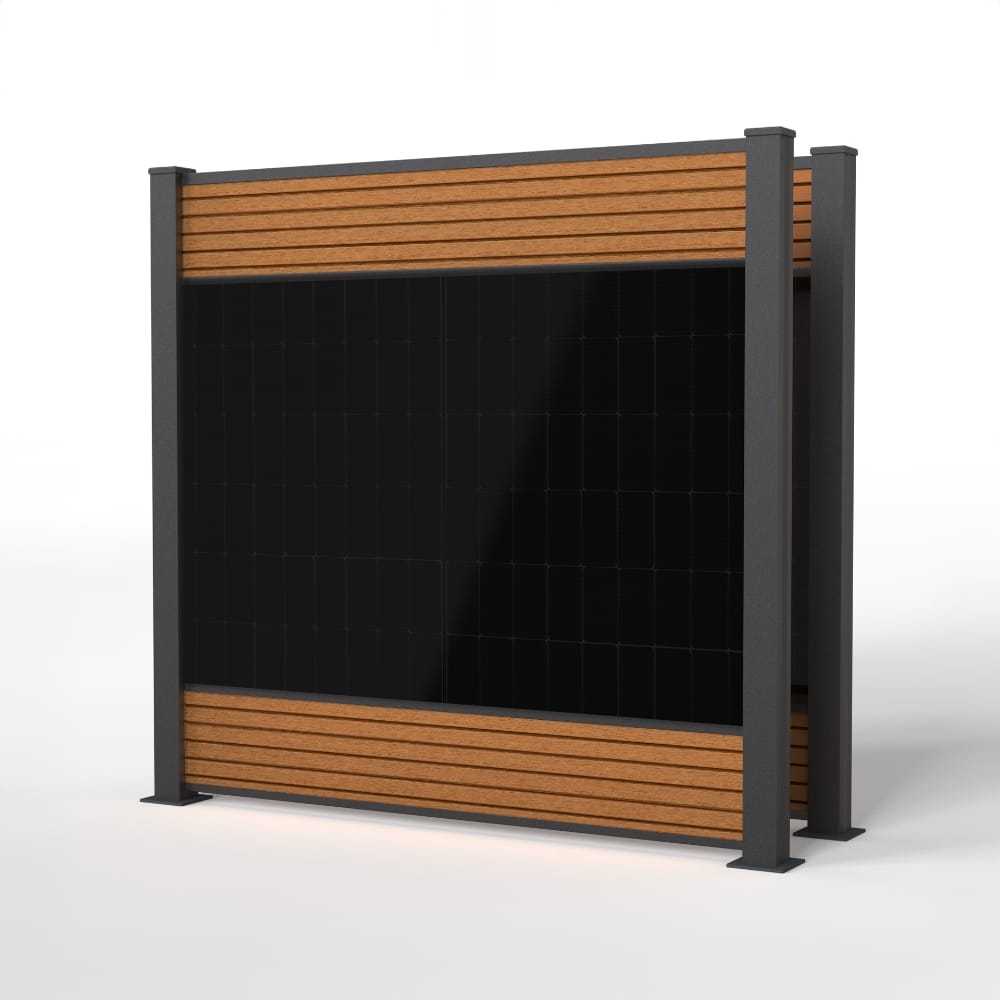 falagotti Zaun-Solarkraftwerk Eleganza 1200 W in Teak mit zwei PV-Zaunfeldern