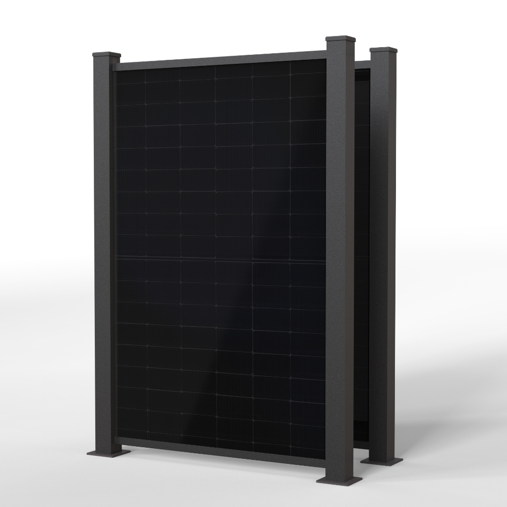 falagotti Efficienza Zaunkraftwerk 800 W – kompakte vertikale PV-Lösung in Anthrazit falagotti Zaunkraftwerk Efficienza 800 W in RAL 7016 mit zwei vertikalen PV-Zaunfeldern