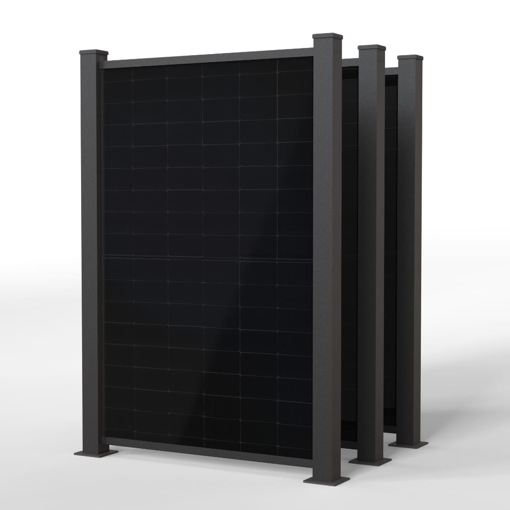 falagotti Zaun-Solarkfraftwerk Efficienza 1600 W in RAL 7016 mit vier vertikalen PV-Zaunfeldern