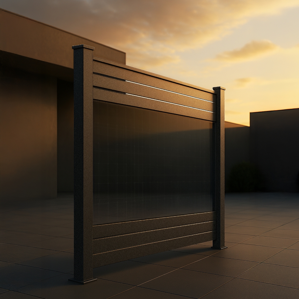 falagotti Aluna Solarzaun – hochwertige Aluminiumkonstruktion mit integrierter Photovoltaik falagotti Solarzaun Aluna in Anthrazit mit PV-Modul und Aluminiumprofilen