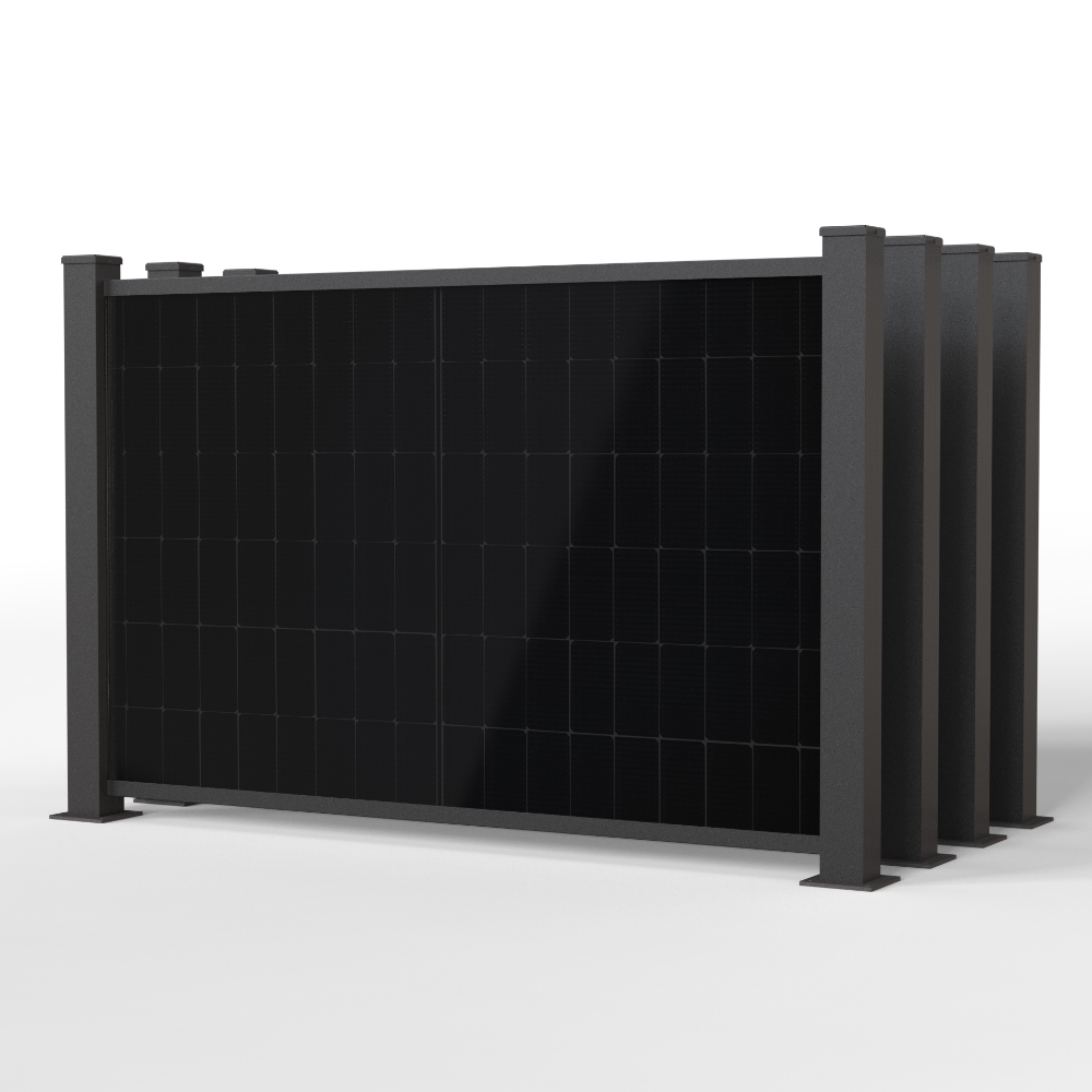 falagotti Puristica Zaunkraftwerk 1600 W – leistungsstarke PV-Zaunlösung für hohen Eigenverbrauch falagotti Zaunkraftwerk Puristica 1600 W in RAL 7016 mit vier flachen PV-Zaunfeldern