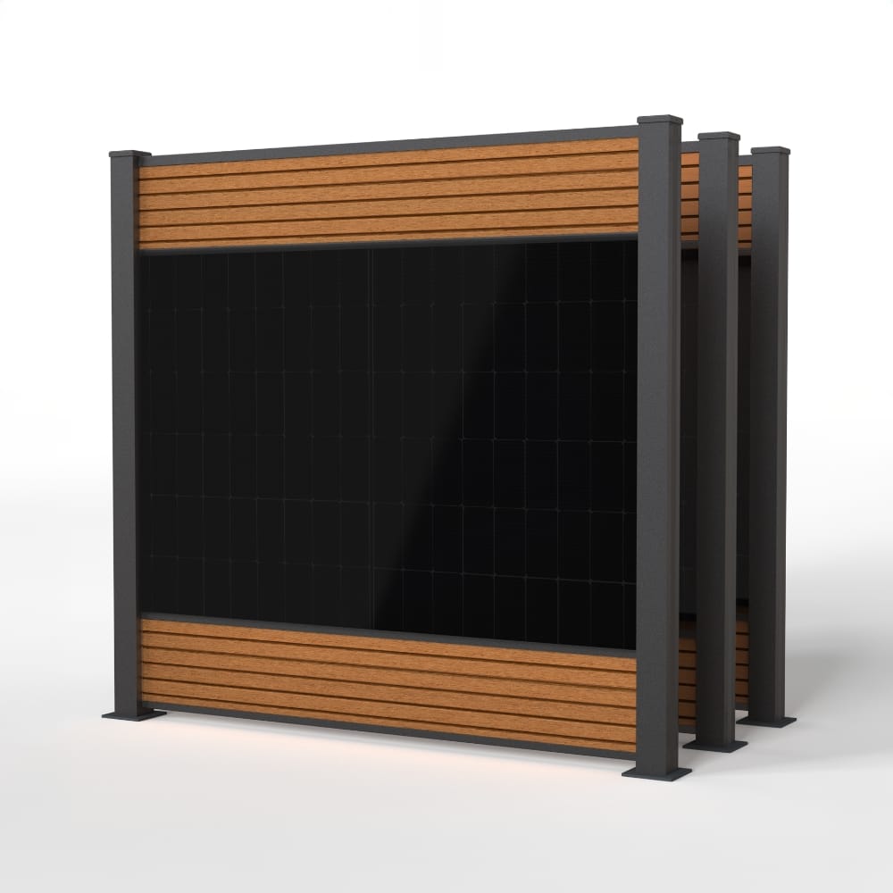 falagotti Zaun-Solarkraftwerk Eleganza 1600 W in Teak mit vier PV-Zaunfeldern